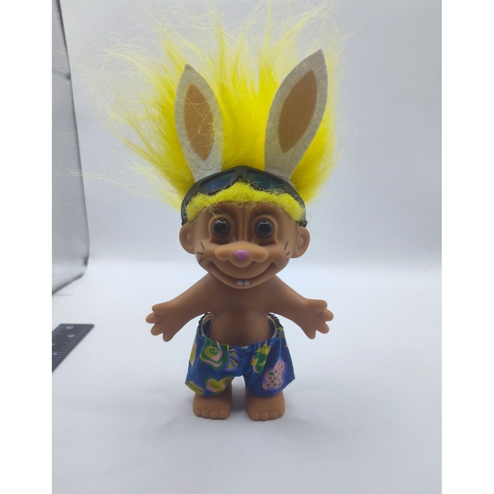 Russ Troll Doll  Easter Bunny Rabbit Ears Spring Yellow Hair Vintage Toy